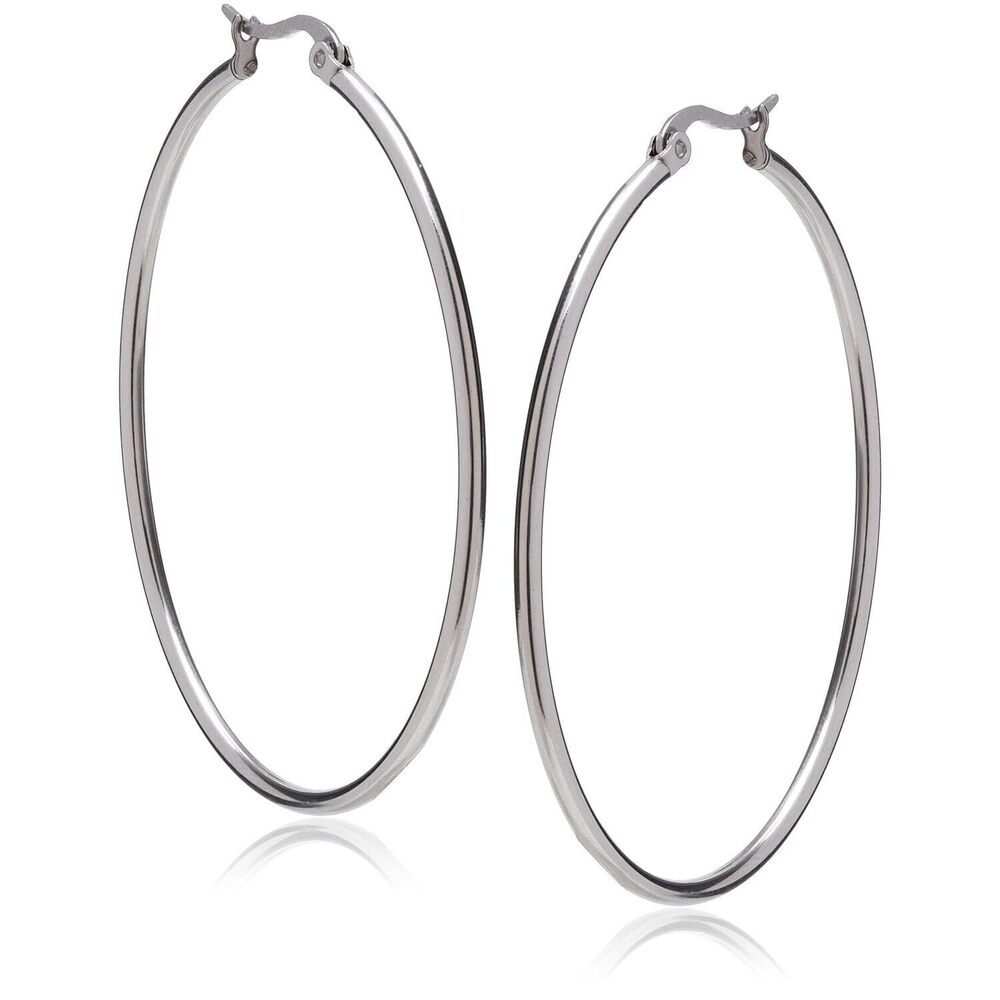 Stainless Steel Hoop Earrings 50mm Rounded Tube